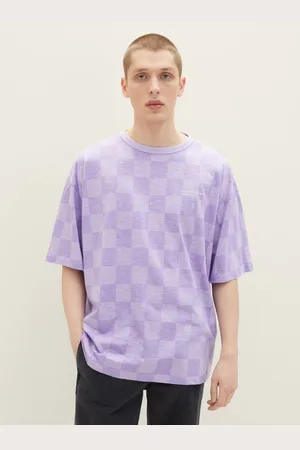 TOM TAILOR Světle fialové pánské kostkované oversize tričko