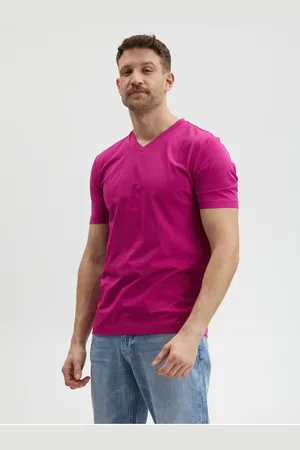 HUGO BOSS Tmavě růžové pánské tričko Hugo Terry