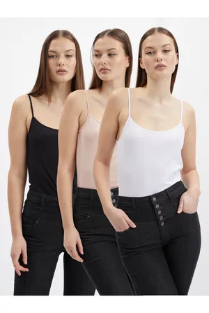 ORSAY Ženy Košile - Sada tří dámských basic tílek v bílé, béžové a černé barvě