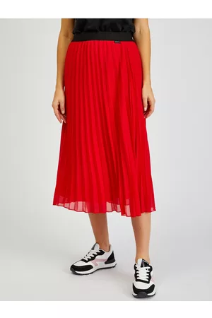 sam 73 Ženy Midi - Červená dámská plisovaná midi sukně SAM73 Sagittarius