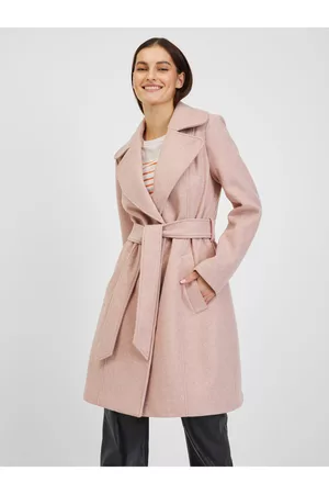 ORSAY Ženy Kabáty - Růžový dámský zimní kabát s páskem