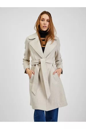 ORSAY Ženy Kabáty - Béžový dámský zimní kabát s páskem