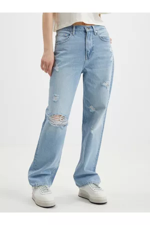 ONLY Ženy Rovné nohavice - Světle modré dámské straight fit džíny s potrhaným efektem Dean