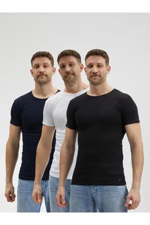 Tommy Hilfiger Muži Košile - Sada tří pánských basic triček v černé, tmavě modré a bílé barvě Premium Essentials