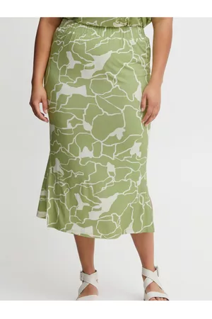 FRANSA Ženy S potiskem - Bílo-zelená dámská vzorovaná midi sukně