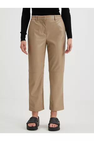 ONLY Ženy Kožené kalhoty - Béžové dámské koženkové zkrácené kalhoty Idina
