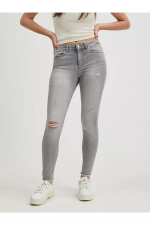 ONLY Ženy Skinny - Světle šedé dámské skinny fit džíny s potrhaným efektem Blush