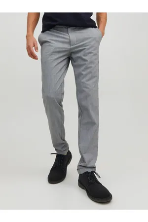 JACK & JONES Šedé pánské kostkované kalhoty Marco