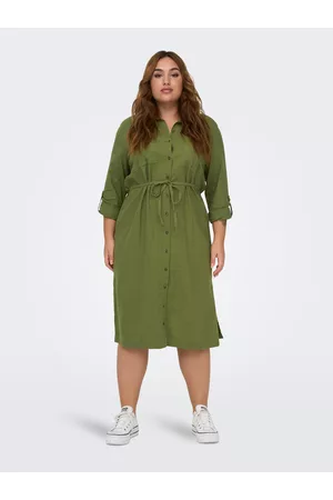 Carmakoma Ženy Košilové - Zelené dámské lněné košilové šaty Caro