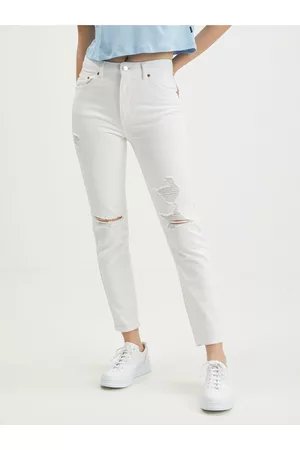 Tally Weijl Ženy Slim - Bílé slim fit džíny s potrhaným efektem