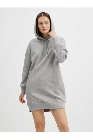 Pepe Jeans Ženy Mikinove - Světle šedé dámské mikinové šaty s kapucí Dana