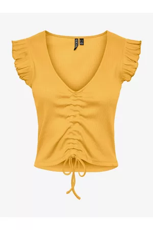 Pieces Ženy Crop top - Žluté dámské crop top tričko Tegan