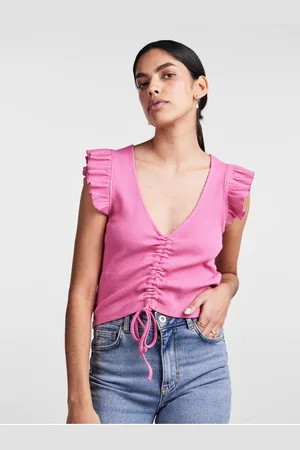 Pieces® Růžové dámské crop top tričko Tegan