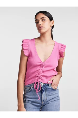 Pieces Ženy Crop top - Růžové dámské crop top tričko Tegan