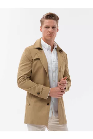 Ombre Clothing Muži Kabáty - Světle hnědý pánský kabát