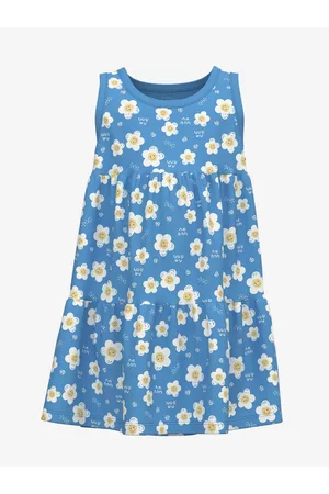 NAME IT Dívky Šaty - Modré holčičí květované šaty Vigga