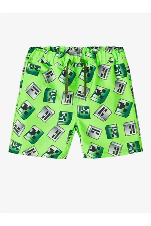 NAME IT Dívky Jednodílné plavky - Světle zelené klučičí vzorované plavky Mjolmer Minecraft