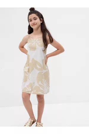 GAP Dívky Šaty - Krémové holčičí květované lněné šaty