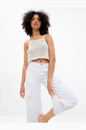 GAP Bílé dámské háčkované crop top tílko