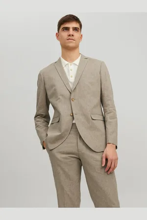 JACK & JONES Béžové pánské sako s příměsí lnu Riviera