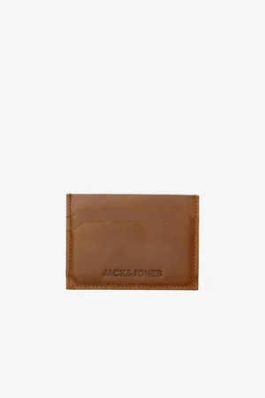 JACK & JONES Hnědé pánské kožené pouzdro na kreditní karty Side