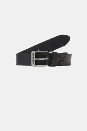 JACK & JONES Černý pánský kožený pásek Rock