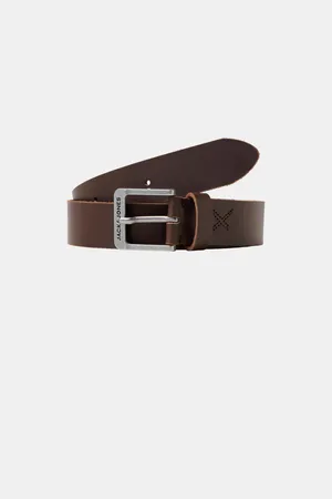JACK & JONES Tmavě hnědý pánský kožený pásek Rock