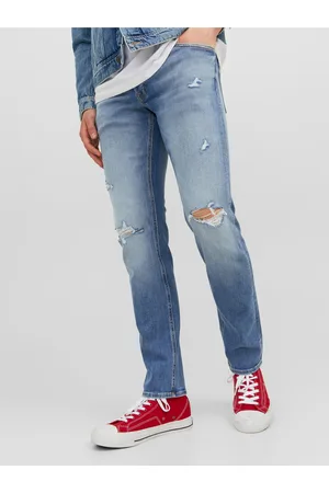 JACK & JONES Světle modré pánské slim fit džíny Glenn
