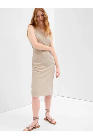 GAP Béžové dámské basic midi šaty bez rukávů