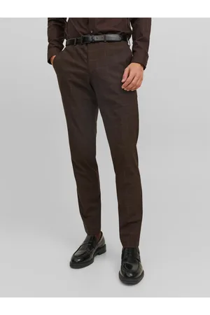 JACK & JONES Tmavě hnědé pánské oblekové kalhoty Solaris