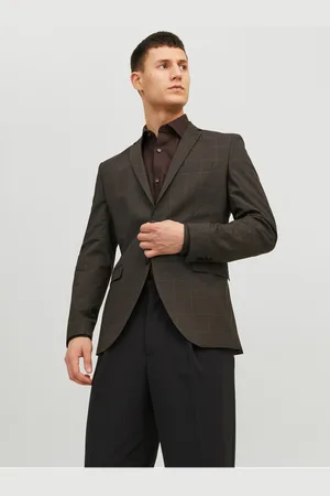 JACK & JONES Tmavě hnědé pánské kostkované sako Solaris