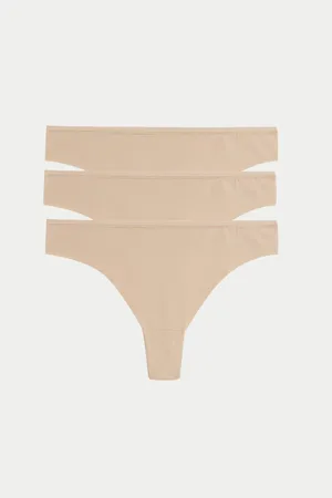 Marks & Spencer Sada tří dámských bezešvých tang v béžové barvě Flexifit™