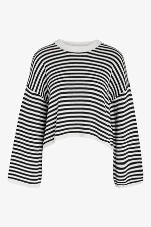 Noisy May Bílo-černý dámský pruhovaný crop top svetr Lony