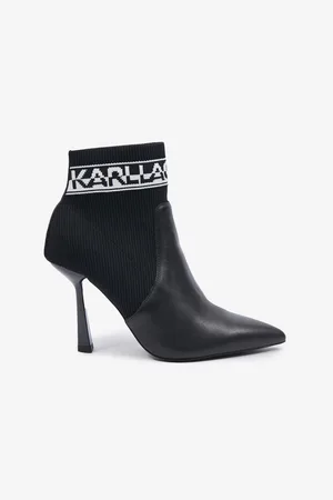 Karl Lagerfeld Černé dámské kotníkové boty na podpatku s koženými detaily Pandara