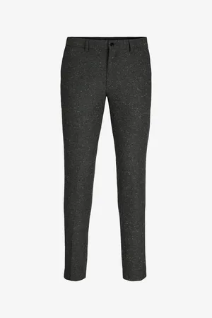 JACK & JONES Tmavě šedé pánské kalhoty s příměsí vlny Franco