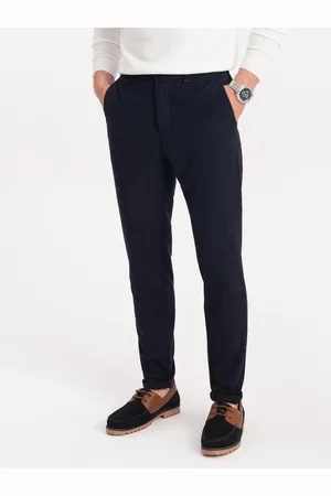 Ombre Clothing Tmavě modré pánské kostkované kalhoty