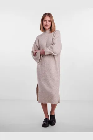 Pieces® Béžové dámské svetrové oversize midišaty Jade