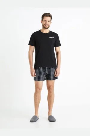 Celio Černé pánské kostkované pyžamo Fipydream