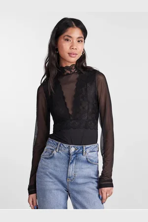 Pieces® Černé dámské body s krajkou Sicca