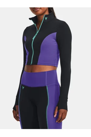 Under Armour Černo-fialové sportovní crop top tričko Pjt Rck LetsGo Crop FZ