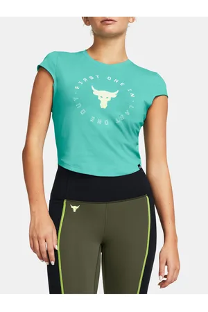 Under Armour Tyrkysové sportovní crop top tričko Pjt Rck Nght Shft Cap T Q4