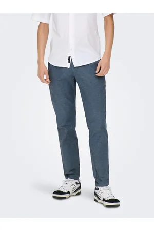 Only & Sons Modré pánské chino kalhoty s příměsí lnu Mark