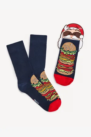 Celio Tmavě modré pánské vzorované ponožky Burger