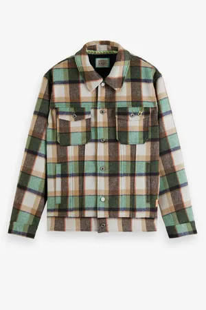 Scotch&Soda Hnědo-zelená pánská košilová bunda s příměsí vlny