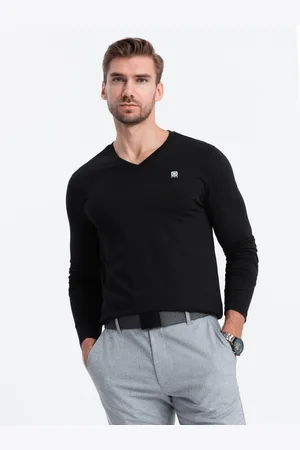 Ombre Clothing Černé pánské tričko s véčkovým výstřihem