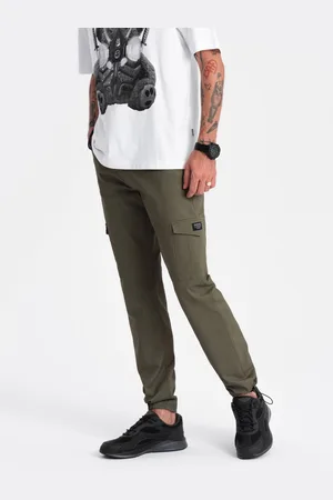 Ombre Clothing Tmavě zelené pánské cargo kalhoty