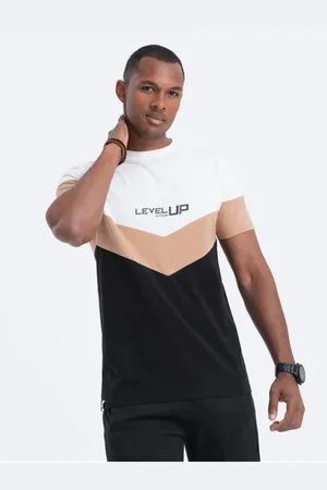 Ombre Clothing Hnědo-černé pánské tričko s nápisem