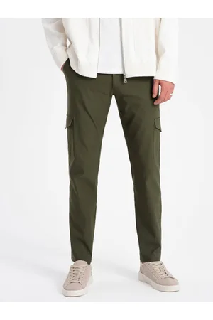 Ombre Clothing Tmavě zelené pánské cargo kalhoty