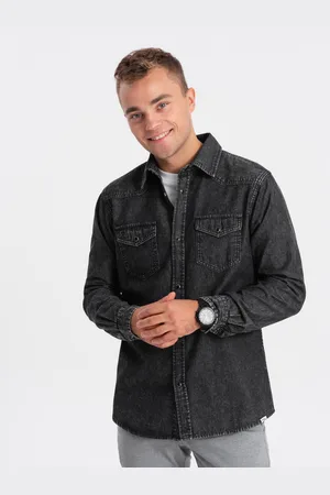 Ombre Clothing Černá pánská džínová košile