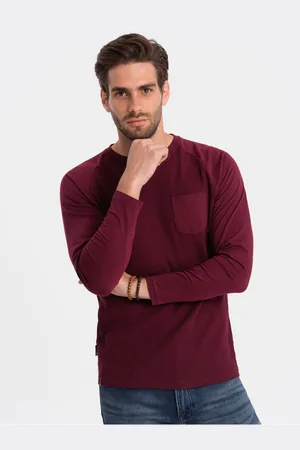Ombre Clothing Vínové pánské basic tričko s kapsičkou